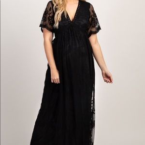 Black Lace Mesh Overlay Maternity Maxi Dress